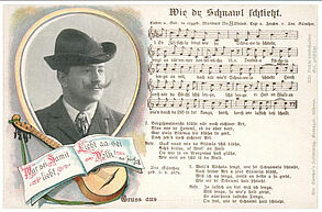 Liedpostkarte: „Wie dr Schnawl schtieht.“ Mit einer Abbildung Anton Günthers.